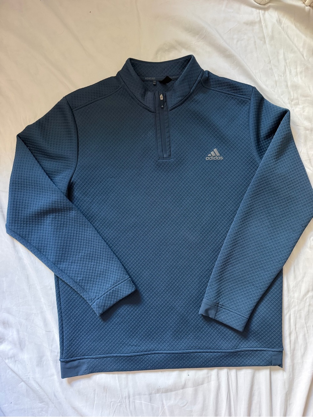 Adidas Men's Blue Waffle Textured Quarter-Zip Pullover Primegreen Size Large